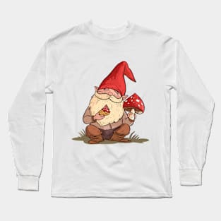 A cute gnome gathering mushrooms. Long Sleeve T-Shirt